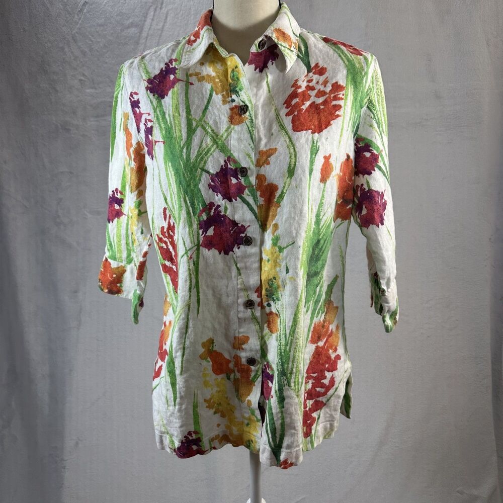Chico's Blouse Women's Size 1 Button 3/4 Sleeve Multi Color